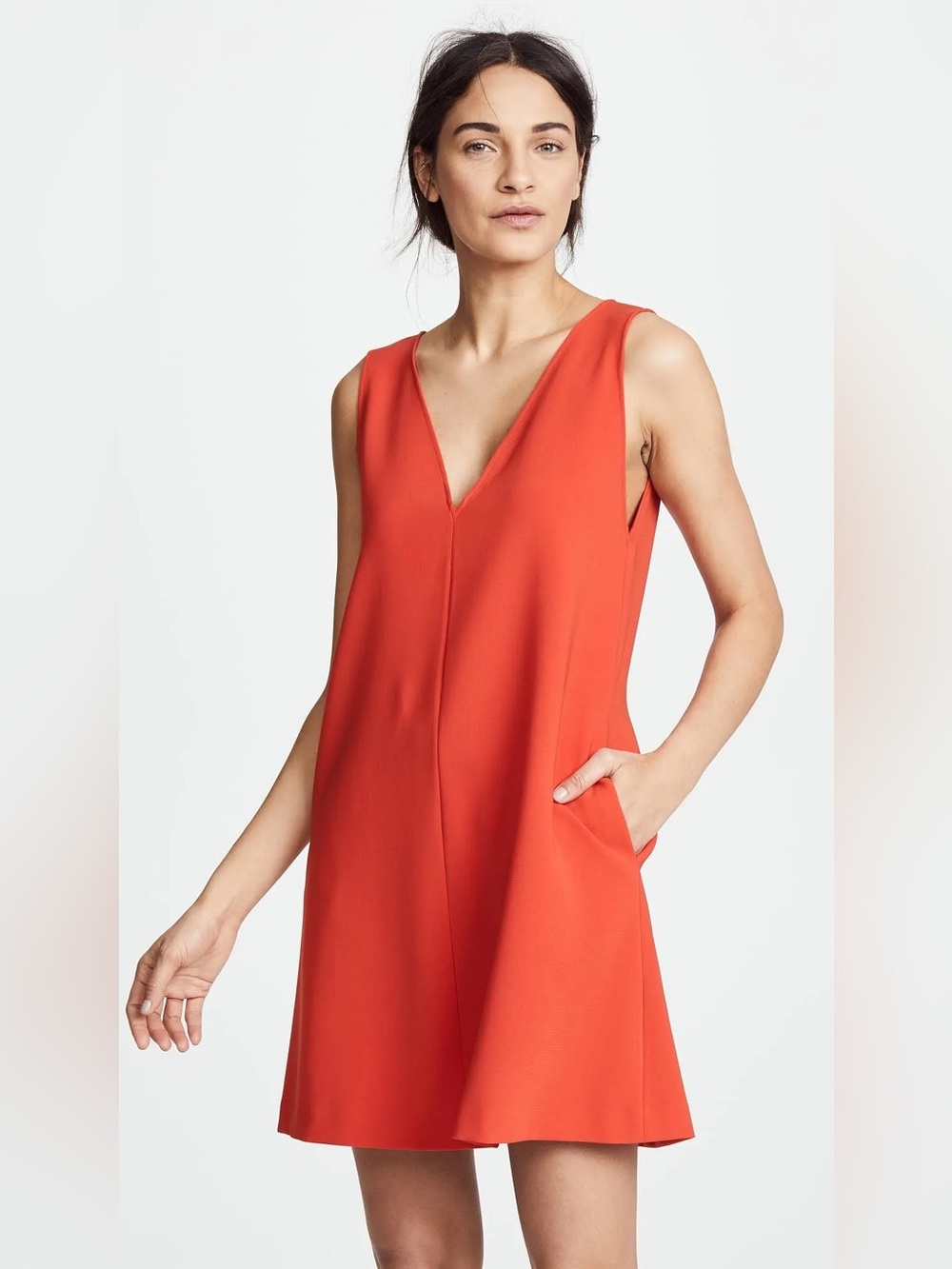 Theory V Shift Admiral Crepe Dress Small in Bright Tomato Summer Vacation Sleek